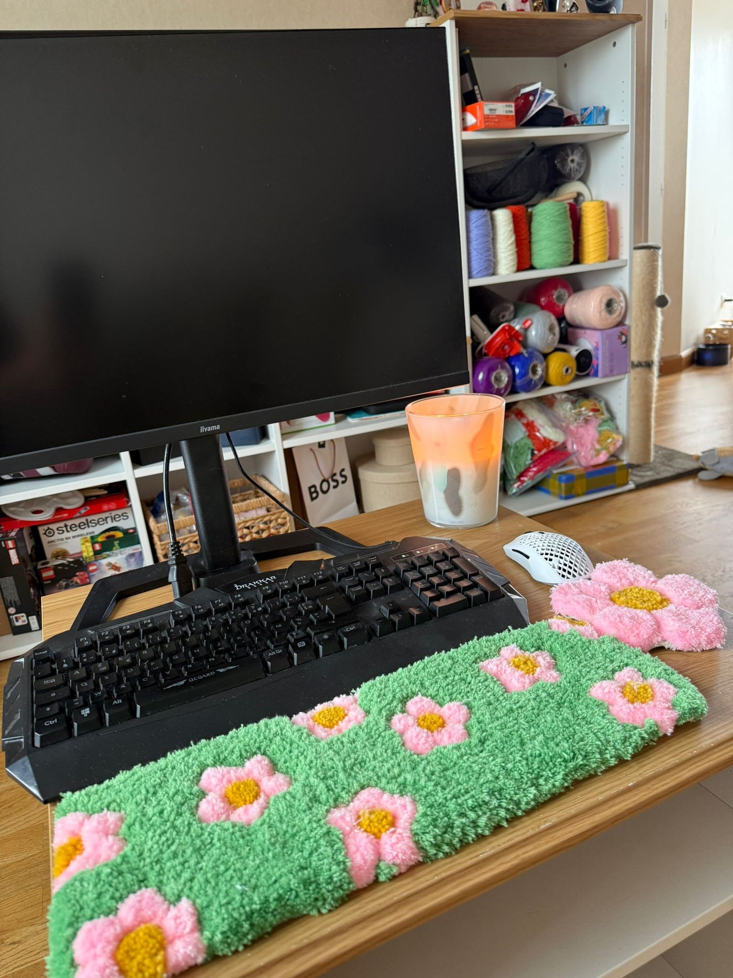 Set tufté fleuri – 45 × 15 cm